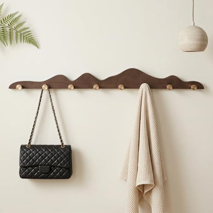 Starry Wood Coat Hooks Wall Mount Wooden Modern Decorative Wall Mount Coat Rack with 8 Gold Brass Hooks Heavy Duty Mounted Entryway Coat Rack for Hanging Coats Keys Hats Towels Bags Purse Walnut - size: 8 Hooks