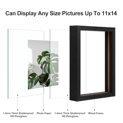 Egofine 11x14 Floating Frames Set of 2, Double Plexiglass Picture Frame, Made of Solid Wood Display Any Size Photo up to 11x14, Wall Mount or Tabletop Standing, Faded Black - color: Faded Black, size: 11x14