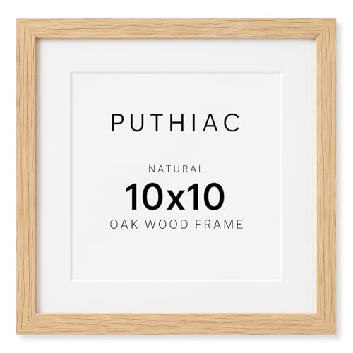 10x10 Solid Oak Wood Picture Frame, Natural Oak, 1 Pack | Minimalist oak frame; fits 6x6 with mat or 10x10 without; wall display for family photos, art prints, or gallery walls - color: Beige-1P, size: 10x10