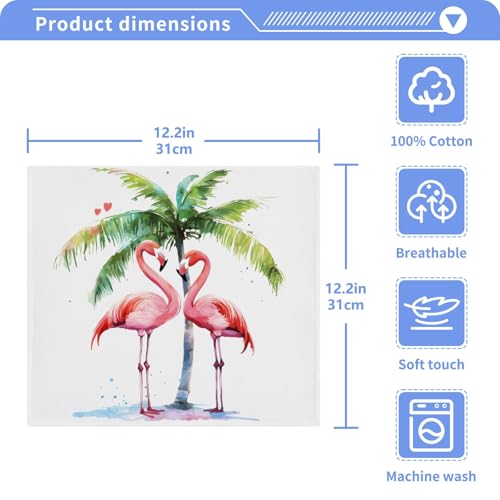 ALAZA Cotton Wash Cloths Set Face Cloths Washcloth Small 4 Pack Flamingos Coconut Tree Absorbent Soft Fingertip Towels 12 x 12 Inches - size: one sizex4