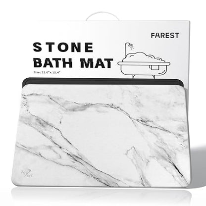 Stone Bath Mat,Diatomaceous Earth Shower Mat,Fast-Drying Stone Bathroom Floor Mat,Absorbent Non-Slip Diatomite Mats for Bathtub,White Marble - color: White Marble-24*16-1 Pack