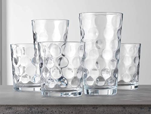 Home Essentials Drinking Glasses Set of 16, 8 Highball Glasses -17 oz., 8 Rocks Whiskey Glass Cups 13 oz., Inner Circular Lensed Glass Cups. - size: 16 Piece Set (8 x 17 oz Highball, 8 x 13 oz Rocks)