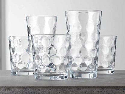 Home Essentials Drinking Glasses Set of 16, 8 Highball Glasses -17 oz., 8 Rocks Whiskey Glass Cups 13 oz., Inner Circular Lensed Glass Cups. - size: 16 Piece Set (8 x 17 oz Highball, 8 x 13 oz Rocks)