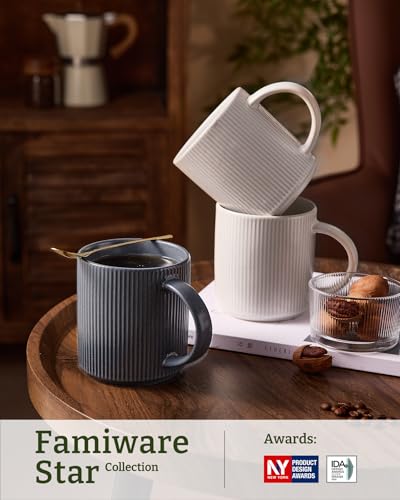 famiware Coffee Mug Set of 4, Star 16 oz Large Mugs Cup Set with Handle | Ceramic Mug for Coffee, Latte, Tea, Stackable Drinkware Set, Microwave & Dishwasher Safe, Matte White + Matte Dark Charcoal - color: Matte White + Matte Dark Charcoal, size: 4 Count