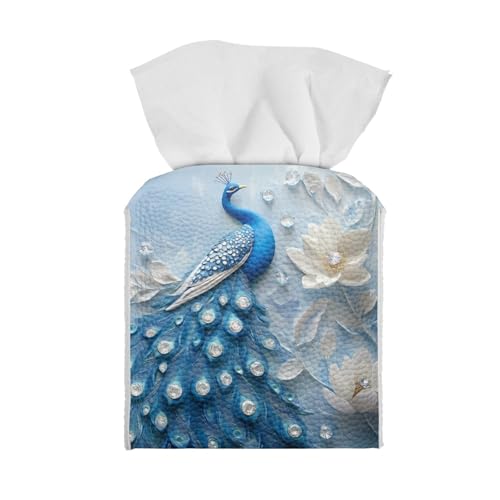 Blue Peacock Floral Waterproof Tissue Case Facial Paper Organizer, Portable Durable Toilet Paper Holder, Decorative Cube Cover for Your Bathroom and Home - color: Blue Peacock Floral