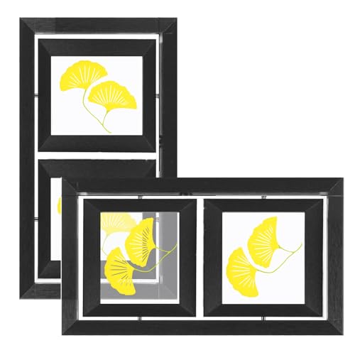 2 Pack Double 4x4 Rotating Floating Picture Frames, Black Wood Floating Photo Frame Double-Sided Display with Crystal Glass for Tabletop, Desk or Shelf - color: Black, size: 4x4