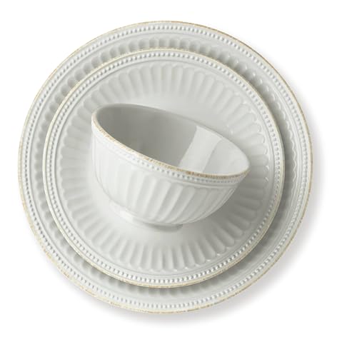 Lenox French Perle Groove White Dinnerware Set with Accent Plates | dishwasher safe, microwave safe | includes dinner plates, accent plates, and bowls | kitchen and dining essential - style: 12-Piece Place Setting
