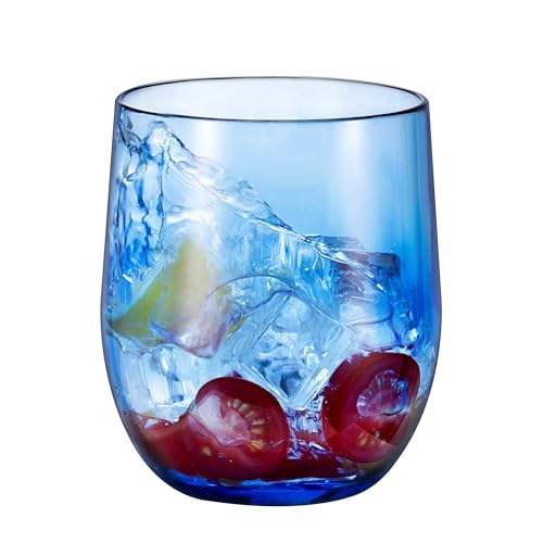 14-ounce Plastic Stemless Wine Glasses, All Purpose Arcylic Glasses, set of 6 Blue Reusable Shatter-resistant Dishwasher Safe - color: Blue