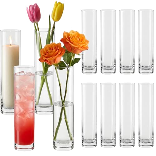 Glass Cylinder Bud Vases,Clear Small vases Set of 12 Wedding Table Decor for Single Rose Bulk Vases for Home Decor,Centerpieces,Arrangements - color: White