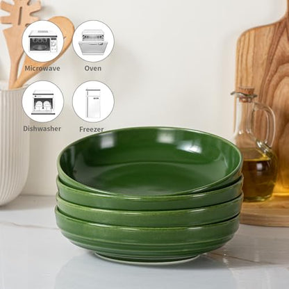 HAPPY KIT Stoneware 9'' Pasta Bowls 42oz Set of 4, Emerald Green - color: EmeraldGreen
