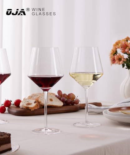 OJA Wine Glasses Set, Crystal Hand Blown Red Wine Glass Set of 4, 18 oz | Long Stem White Wine Glass, Ultra-thin , Dishwasher Safe, Gift for Daily Use, Party - style: Set of 4-18oz