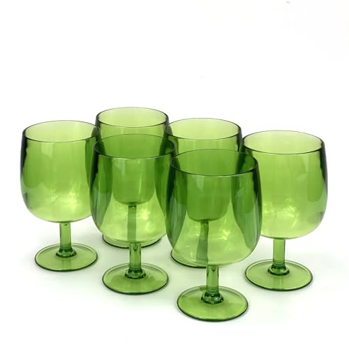Yalin Set of 6 Unbreakable 12 oz Acrylic Plastic Wine and Water Tumbler Stackable Goblets. (Green, 12 oz) - color: Green, size: 12 oz