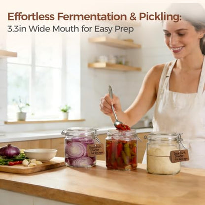 ComSaf 17 oz Overnight Oats Containers with Lids 6 Pack Wide Mouth | Meal prep, Sourdough starter, Fridge pickling, Pantry organization, Pickling fermenting, Clear glass - size: 17oz*6 Wide Mouth