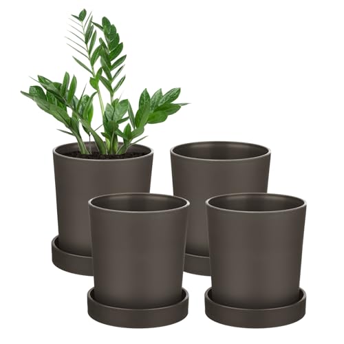 M METERXITY 4-Pack Plant Pots, 3.5 Inch Plastic Flower Pots with Drainage Holes for Cactus/Succulents Pot/Small Plants/Home/Garden, Planters for Indoor Plants [Coffee] - color: Coffee, size: Diameter 3.5 Inch