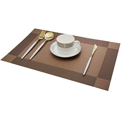 Placemats Washable Easy to Clean Table Mats for Kitchen Table Heat-resistand Woven Vinyl PVC Placemat 12x18 inches Set of 4（Brown） - color: Brown, size: placemats set of 4