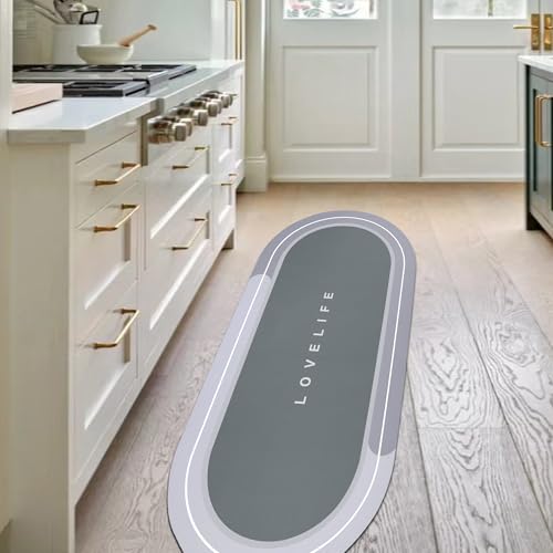 Rubber Bath mats Quick-Drying Non-Slip Bathroom mat Super Absorbent Bath mat Instant Dry Bath mat, Bathroom Rug in Front of The Kitchen Sink, Shower Room, Bathtub, Oval(Grey+17x47in) - color: Grey, size: 17x47in