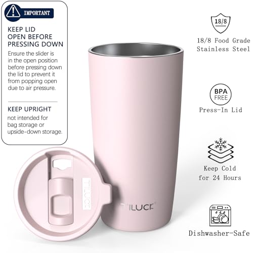 TILUCK 20 oz Insulated Coffee Tumbler with BPA-Free Lid | Travel Coffee Mug, Dishwasher Safe, Cup Holder Friendly, Double-Wall Vacuum Insulation for Hot & Cold Drinks, Matte LightPink - color: Matte LightPink, size: 20 Ounces