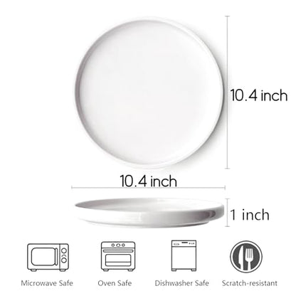Salad Plates Set of 4, White Salad Plates, 10 Inch Round Appetizer Plates, Thick Edge Ceramic Dessert Plate for Appetizer, Dessert, Salad, Dinner - size: Round