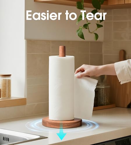 Acacia Wood Paper Towel Holder Stand – Wooden Kitchen Paper Towel Holder Countertop, PTHA, Freestanding Roll Holder for Kitchen & Bathroom & Farmhouse, Large - size: Large, style: Classic Acacia