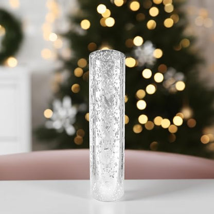 WGVI Hurricane Candle Holder Sleeve, W: 3", Ht: 14", Silver Speckled Glass Cylinder Open Both Ends, Chimney Tube Shade, 2 Pieces - color: Silver Speckle, size: 3x14"H