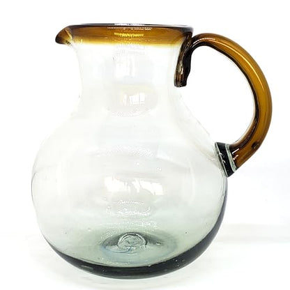 Amber Rim 120 oz Pitcher and 6 Drinking Glasses set, Recycled Glass, Lead-free, Toxin-Free (Pitcher & Glasses) - style: Pitcher & 6 Glasses