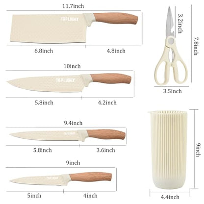 Knife Set, Wiztoynia 6-Piece Beige Kitchen Knife Set for Home, Anti-Rust Non-stick Stainless Steel Sharp Chef Knife Set with Universal Knife Block for Kitchen, Ergonomical Design (Beige) - color: Beige