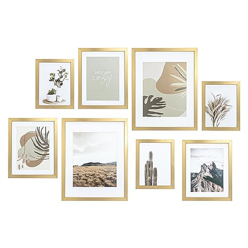 Gallery Wall Frame Set, 8 Pack Neutral Wall Decor, Gold, Large | Elegant Collage Picture Frames Wall Art for Living Room, Entryway, Stairway, Bedroom, Assorted Size - color: Gold, size: Large