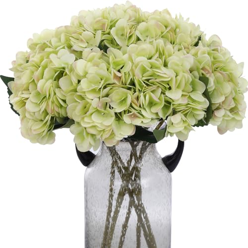 Kimura's Cabin 6pcs Hydrangea Artificial Flowers Fake Hydrangeas,Lime Green | Silk Hydrangea with Stems Faux Flower,Wedding Party Bouquets Arrangements Home Table Centerpieces Decoration Vase Filler - color: Lime Green