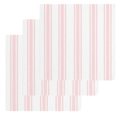 Pink Striped Dish Towels Set, Waffle Weave Kitchen Towels 3 Pieces, Farmhouse Aesthetic Modern Stripes Microfiber Hair Face Bath Tea Towel Absorbent Quick Drying Cleaning Dish Cloths, 12"x12" - color: Pink, White, Blush, size: 3PCS,12"x12"