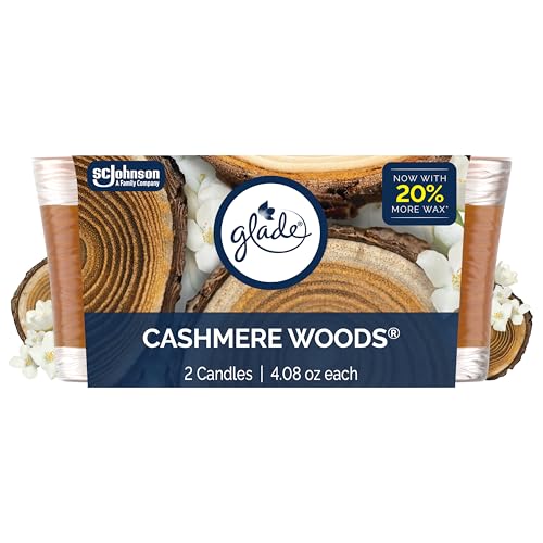 Glade 1-Wick Scented Candle Jar, Cashmere Woods, Air Freshener Infused with Essential Oils, 4.08 Oz, 2 Count