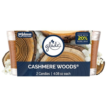 Glade 1-Wick Scented Candle Jar, Cashmere Woods, Air Freshener Infused with Essential Oils, 4.08 Oz, 2 Count