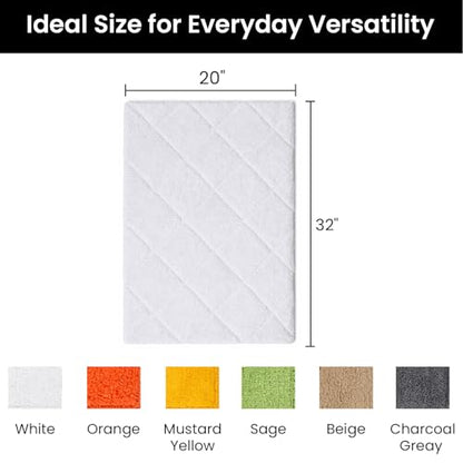 C23 20"x32" 100% Cotton Washable Bath Mat - 210 GSF Non-Slip Rug, White - color: White