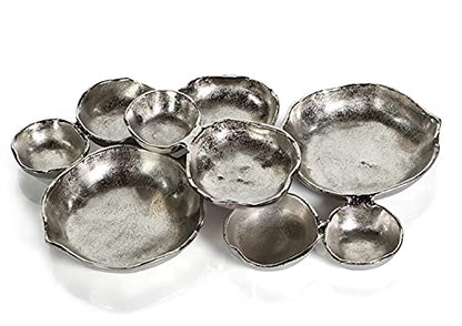 Zodax Cluster of 9 Round Serving Bowls Nickel Base 19" x 12" x 2.5" - color: Silver, size: 19" x 12" x 2.5"