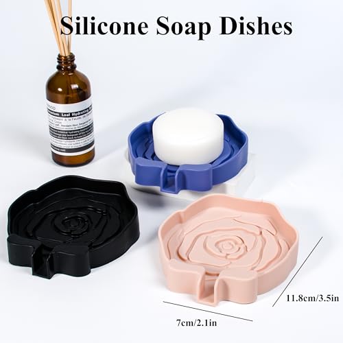 3PC Self-Draining Silicone Soap Dish, Soap Holder/Tray/Saver for Shower, Bathroom, Kitchen, Bathtub, Keep Soap Dry and Easy to Clean (Dark Color) - color: Dark Color