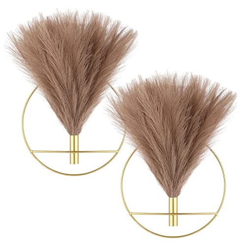 Pretty Jolly Boho Pampas Wall Decor Gold Metal Wall-Mounted Art | Morden Artificial Greenery Display，2 Pack Coffee Hanging Planter For Living Room, Bedroom, Bathroom, Dining room - color: 01-pampas-coffee - Black Ring, size: L 11.8inch (Gold Ring)
