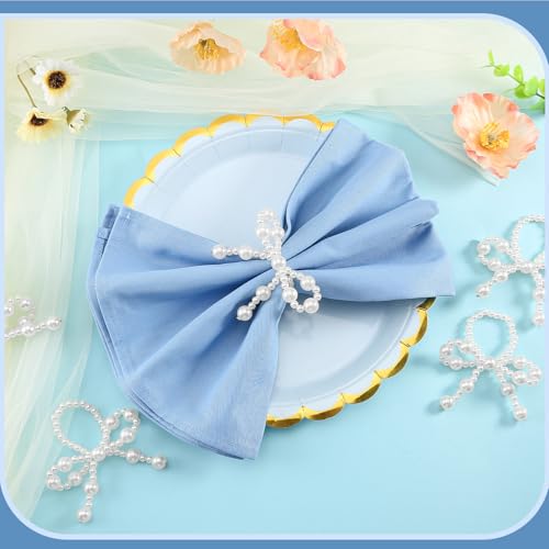 18 Pcs White Pearl Napkin Rings Adjustable Imitation Pearl String Elegant Napkin Holders for Weddings Dinner Parties and Everyday Use - color: White2