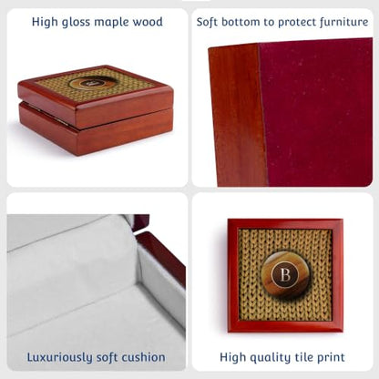 3dRose Initial Letter B- Image of Hand Knitting with Monogram Wooden Button Jewelry Box 7 x 7 inch with 4 inch tile