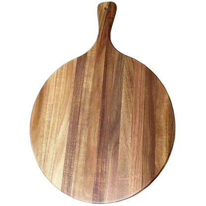 Acacia Wood Round Cutting Board with Handle - Wooden Charcuterie Board, Versatile Cutting Serving Board for Pizza, Bread, Cheese, Vegetables, and Kitchen Decor, 16"x12" - size: 16.5"L x 11.8"W