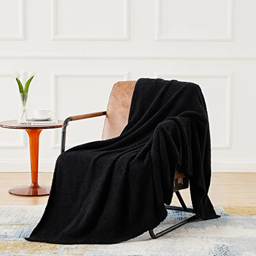 Super Soft Knit Throw Blanket Twin Size Black-Lightweight Plush Fuzzy Fluffy Warm Cozy Blankets and Throws for Sofa Bed All Season Use, 60x80 inches - color: Black, size: Twin(60"x80")