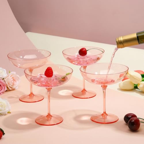 LemonRoad 24 Pcs Plastic Coupe Glasses 9 oz Disposable Martini Glasses for Cocktails, Champagne, Desserts and Espresso, Drinkware Set for Weddings, Birthday Parties, Home Bars (Champagne Powder) - color: Champagne Powder