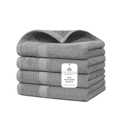Villa Celestia Cotton Hand Towels Set of 4, 16 x 28, Oeko-TEX Certified, Quick Dry, Grey - color: Grey, size: Hand Towel - Pack of 4