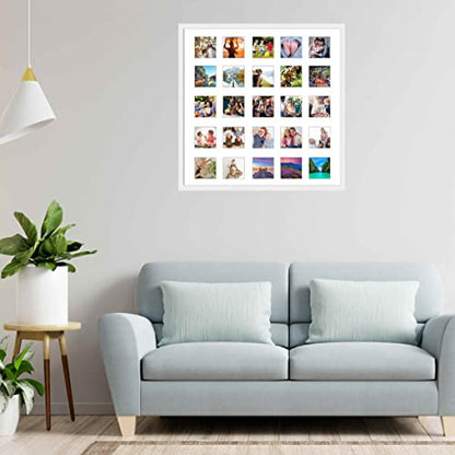 Instagram 25-Opening White Collage Frame With Mat - 22x22 Solid Wood Frame For (25) 4" x 4" Photos - White Matted Instagram 4x4 Collage Photo Frame with Mat with Multi Opening Picture Matte