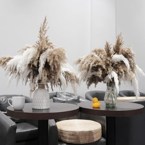 30 Stems Boho Decor - Dried Pampas Grass, Fluffy Brown & White Pampas Grass Fluffy, Dry Short Flowers Small Pampas Bulk for Home Decor, Home Decor, Wedding Decor, Gift(17.7 inch, 15 Brown & 15 White) - size: 15brown & 15white - 17 Inch