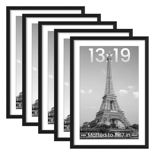 upsimples 13x19 Picture Frame, Gallery Wall Frames Set of 5, Black | Poster Frame Collage Wall Decor, 11x17 Picture Frame with Mat for Family, Baby, Hallway, Christmas - color: Black, size: 13x19