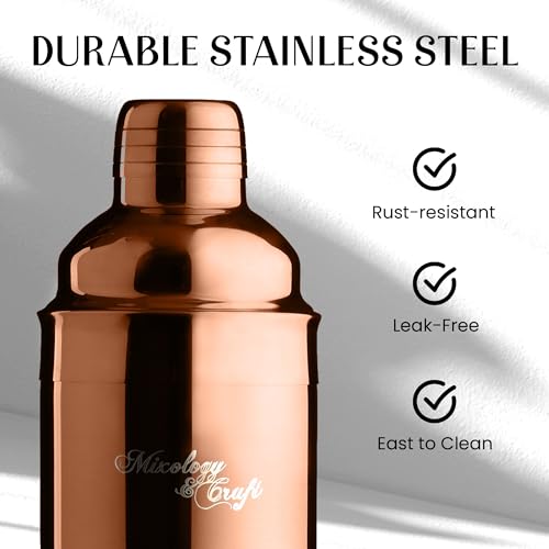 Mixology & Craft Rustic Cocktail Shaker Set – Includes Wood Stand, Complete Barware Kit with 24 Oz Shaker, Dual Jiggers, Pourers, Muddler, Strainer – Perfect for Home Bartenders (Copper) - color: Copper