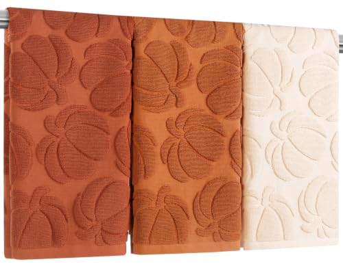 Quera 3 Pack Hand Towels Fall Pumpkin Thanksgiving Rust Bathroom Decorative Towels Set for Drying, Cleaning, Cooking, Holiday 13.7'' x 29.5''(Rust, Brown, Beige) - color: Rust Brown Beige