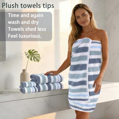VOOVA & MOVAS Waffle 3PC Towel Set, Cotton, Blue Gray White | Large Bath 30x56 In, Hand 16x27 In, Wash Cloths 13x13 In, Quick Dry, Thick, 540GSM, With Hanging Loops - color: Blue-gray and White, size: 3 PC Bathroom Towel Set