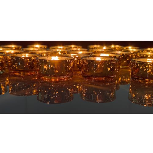 GOLDEAL 30 Pcs Samll Glass Tealight Candle Holders Speckled Gold Glass-Tea Candle Holders Bulk-Perfect for Weddings, Parties, Dinners - Ideal for 1.5" Standard Tealights and Candle Moulds… - color: Speckled Gold