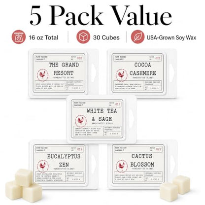 Resort Spa Soy Wax Melts, 5 Pack, 16 oz | 5 hotel & spa inspired scents • 16 oz total • 30 cubes • USA-grown soy wax