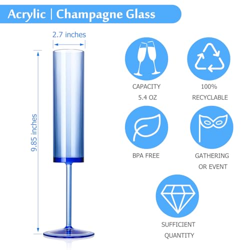 24 PCS Sapphire Blue Plastic Champagne Flutes 5.4 OZ Clear Acrylic Champagne Flutes Sparkling Wine GlassesLong Stem Crystal Champagne Glasses For Wedding Baby Shower Anniversary Birthday - color: Sapphire, size: 24 Pack